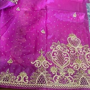 Sequins and Pearl Pink and Gold Saree